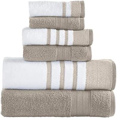 Amazon.com: Modern Threads 6 Piece Set, 2 Bath Towels, 2 Hand Towels, 2 Washcloths, Quick Dry White/Contrast Reinhart Tan : Home & Kitchen