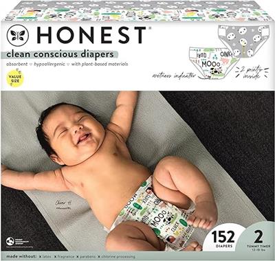 Amazon.com: The Honest Company Clean Conscious Diapers | Plant-Based, Sustainable | Pandas   Barnyard Babies | Super Club Box, Size 2 (12-18 lbs), 152