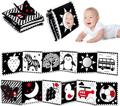 Amazon.com: Black and White High Contrast Baby Toys 0-6 6-12 Months Soft Book for Newborn Brain Development Tummy Time Toys Infant Sensory Crinkle Toy