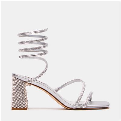 LOPEZZ Silver Rhinestones Square Toe Strappy Heels | Womens Designer Heels – Steve Madden Canada