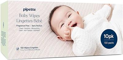 Amazon.com: Pipette Baby Wipes | Natural Plant-Derived Fibers | Unscented, Water-Based & Alcohol-Free for Sensitive Skin | Newborn Essentials | 720 Co