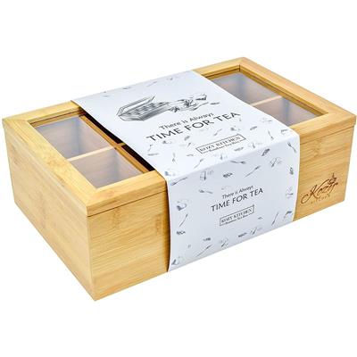 Tea Box Storage Organizer| Large 8-Storage Compartments and Clear Shatterproof Hinged Lid Tea Chest|