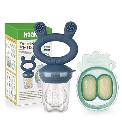 Haakaa Baby Fruit Food Feeder & Mini Freezer Nibble Tray Combo, Breastmilk Popsicle Molds for Baby Cooling Relief, BPA Free Silicone Feeder for Safe I