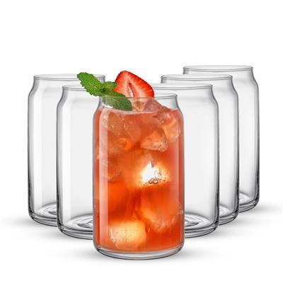 JoyJolt Classic Can Shaped Tumbler Highball Drinking Glass Cups - 17 oz - Set of 6 - 17 oz.