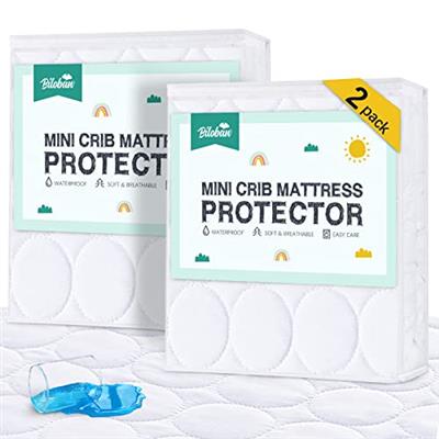 Mini Crib Mattress Protector 2 Pack Waterproof, Quilted 38x24 Protective Pack and Play Mattress Pad Cover, Noiseless & Breathable Baby Mini Crib She