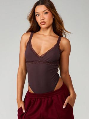 MISSGUIDED Lace Trim Plunge Neckline Bodysuit With Straps｜MISSGUIDED