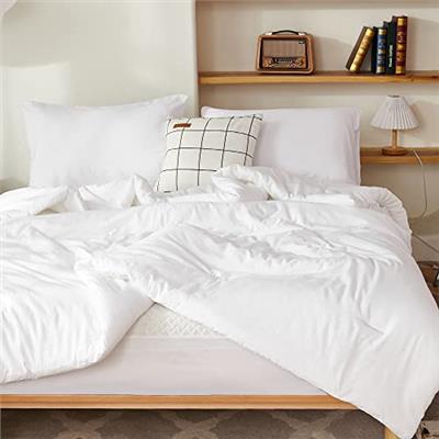 Litanika White Comforter Full Size, 3 Pieces Boho Lightweight Solid Bedding Set & Collections, All Season Fluffy Bed Set (79x90In Comforter & 2 Pillow