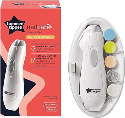 Tommee Tippee Electric Baby Nail File Trimmer, Battery-Powered Infant Nail Clipper with LED Light and Six Filing Heads for Baby and Adult Use : Amazon