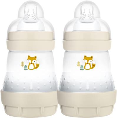 MAM Easy Start Self Sterilising Anti-Colic Baby Bottle 2 Pack (2 x160 ml) with Slow Flow MAM Teats Size 1, Newborn Essentials, Shell (Designs May Vary