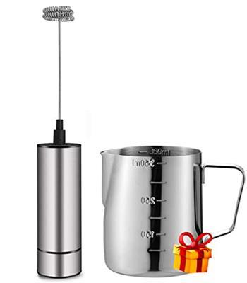 Milk Frother Handheld Battery Operated, Coffee Frother for Milk Foaming, Latte/Cappuccino Frother Mini Frappe Mixer for Drink, Hot Chocolate, Stainles
