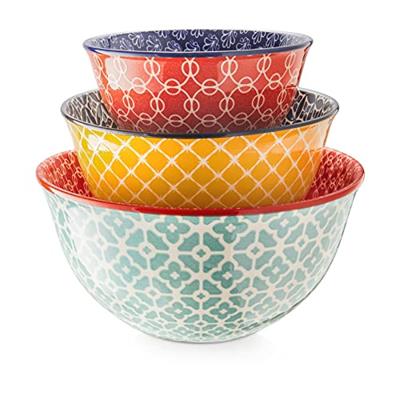 DOWAN Mixing Bowls, Ceramic Mixing Bowls for Kitchen, Colorful Vibrant Nesting Bowls for Cooking, Baking, Prepping, Serving, Salad, Housewarming Gift,