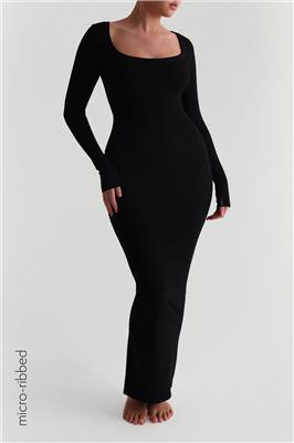 Scooped Micro-Ribbed Maxi Dress - Black
– My Outfit Online