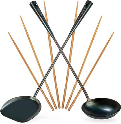 Amazon.com: YOSUKATA Pre-Seasoned Wok Utensils Set - Blue Carbon Steel 17-inch Wok Spatula, Wok Ladle, 3 pairs of Chopsticks - Durable Wok Accessories