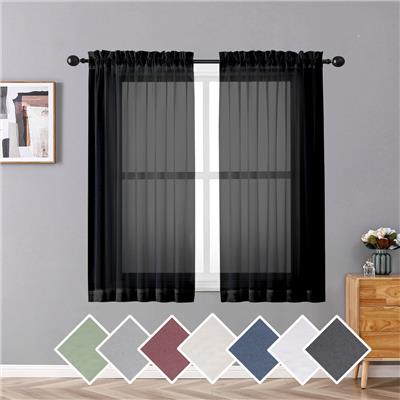 OVZME Black Sheer Window Curtains 54 inches Length, Set of 2, Half Privacy Light Filtering Drapes for Kitchen Small Window/Kid Room/Bathroom/Living Ro
