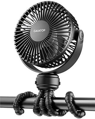 Gaiatop Mini Portable Stroller Fan, Battery Operated Small Clip on Fan, Detachable 3 Speed Rechargeable 360° Rotate Flexible Tripod Cooling Fan for Ca