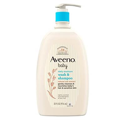 Aveeno Baby Daily Moisture Gentle Bath Wash & Shampoo with Natural Oat Extract, Hypoallergenic, Tear-Free & Paraben-Free Formula for Sensitive Hair &