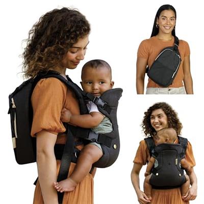 Infantino Flip 4-in-1 Convertible Baby Carrier & Crossbody Diaper Bag - Grow-with-Me Carrier with Attachable Crossbody Diaper Bag, Black and Gold, 2-P
