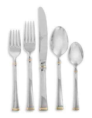 Mikasa 65-Piece Gold Accent Harmony 18/10 Stainless Steel Flatware Set | TheBay