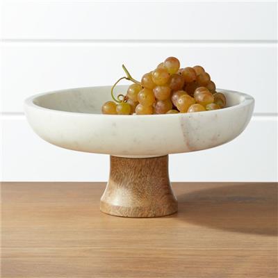 Wood and Marble Footed Fruit Bowl   Reviews | Crate & Barrel