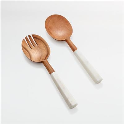Wood and Marble Salad Servers, Set of 2   Reviews | Crate & Barrel