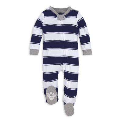 Rugby Stripe Organic Cotton Loose Fit Footed Sleep & Play - Midnight - 0-3 Months