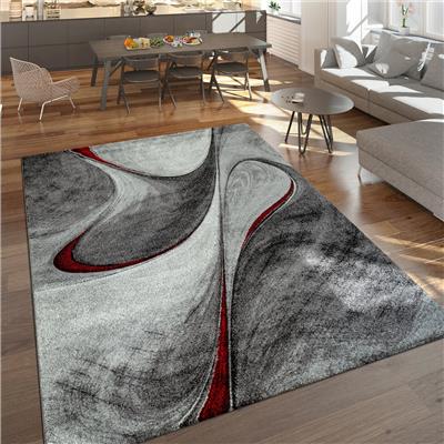 Grey Red Area Rug for Living Room Modern with Artistic Abstract waves