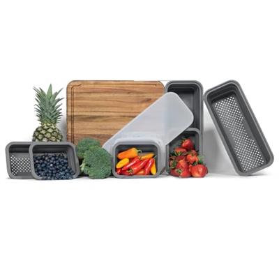 TidyBoard Meal Prep System - Acacia Cutting Board - The Quick & Easy Meal Prep Solution, Grey