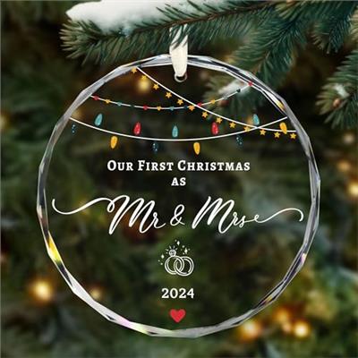 Wedding Gifts for Couple, First Christmas as Mr. Mrs. 2024 Ornament Crystal 3 Married Ornament for Newlyweds, Bride - Mr Mrs Gift Bridal Shower Gift