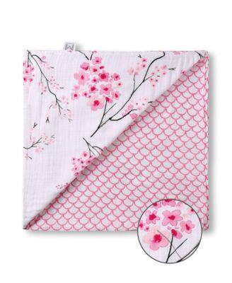 Malabar Baby Certified Organic Muslin Four-Layer Reversible All Season Snug Blanket, Cherry Blossom - Macys