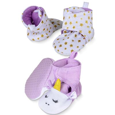 Baby Booties Girls 0-3 Months, 100% Cotton, Hook & Loop Closure & Non Slip Grippers Baby Slippers that Stay On (Purple Unicorn ) - Walmart.com