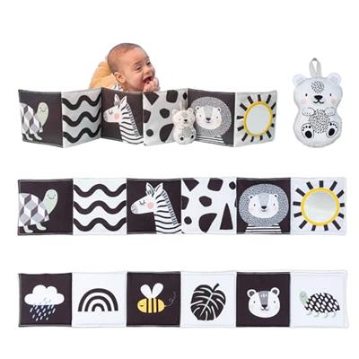 Taf Toys Newborn Soft Activity Book Black & White High Contrast Baby Book Infant Sensory Toys Tummy Time Soft Cloth Books for Babies Textured Fabric C