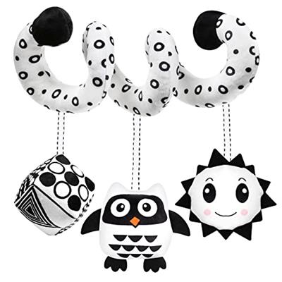 GKDOMS Baby Spiral Hanging Stroller and Car Seat Toys Black and White High Contrast Sensory Toy Newborn Plush Travel Activity Toy Thank You Gift for 0