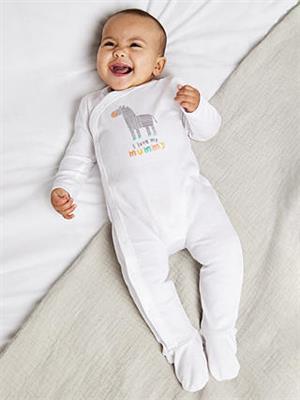 Mini Cuddles Baby Zebra Sleepsuit, White at John Lewis & Partners
