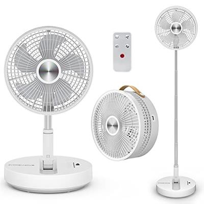 Primevolve 10 inch Oscillating Fan with Remote, Battery Operated Fan Adjustable Height, USB Rechargeable- 4 Speeds, 8H Timer Setting for Bedroom Home