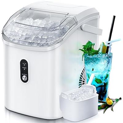 Nugget Countertop Ice Maker with Soft Chewable Pellet Ice, Automatic 34lbs in 24 Hours,Pebble Portable Ice Machine with Ice Scoop, Self-Cleaning, One-