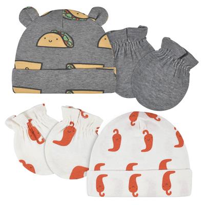 4-Piece Baby Neutral Comfy Stretch Taco Caps & No Scratch Mittens Set
– Gerber Childrenswear
