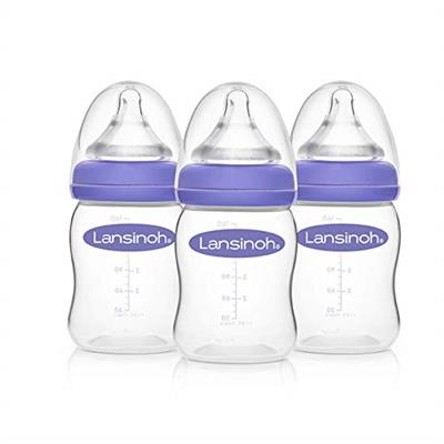 Lansinoh Anti-Colic Baby Bottles for Breastfeeding Babies, 5 Ounces, 3 Count, Includes 3 Slow Flow Nipples, Size S
