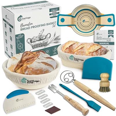 Santiago Design® | Banneton Bread Proofing Basket Set of 2 | Round 9 & Oval 10 | Premium Sourdough Bread Baking Supplies - Sourdough Proofing Basket