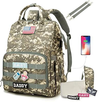 QWREOIA Diaper Bag Backpack for Dad and Mom with USB Charging Port Stroller Straps and Insulated Pocket,army military Travel Nappy Backpack for Daddy/