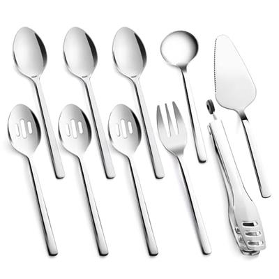 KINGSTONE Large Hostess Serving Utensils Sets,Heavy Duty 18/10 Stainless Steel 10inch Serving Spoons,Slotted Spoons,Serving Fork,Serving Tongs, Cake P