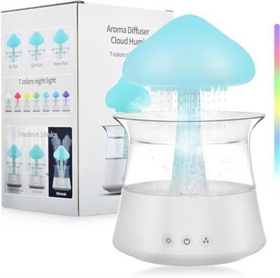 New Rain Lamp Cloud Humidifier Water Drip Rain Sounds for Sleeping,Mushroom Humidifier Waterfall Lamp with 7 Colors LED Changing Lamp,Desk Humidifier