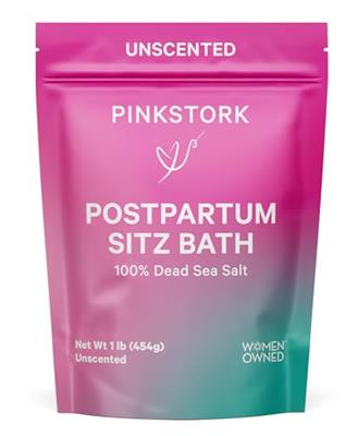 Pink Stork Postpartum Sitz Bath Soak: Dead Sea Salt for Perineal Care & Cleansing, Postpartum Recovery, Labor and Delivery Essentials, Women-Owned, Un