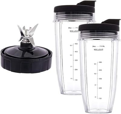 Amazon.com: Revorit Blender Replacement Parts for Ninja, 2 24oz Cups with To-Go Lids, 7 Fins Extractor Blade, for Nutri Ninja Auto iQ BN801 BL480-30 B