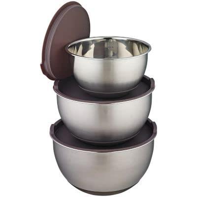 lakeland Set of 3 Stainless Steel Stackable Nesting Lidded Mixing Bowls