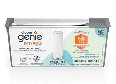 Diaper Genie Easy Roll Refill with 30 Bags | Lasts Up to 8 Months or Holds Up to 1410 Newborn Diapers Per Refill