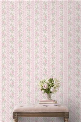 LoveShackFancy Blooming Heirloom Strawberry Macaron Rose Stripe Peel and Stick Wallpaper - Wayfair Canada