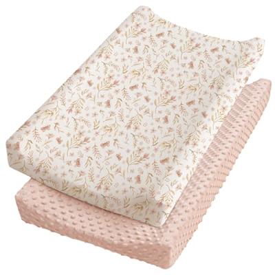 Konssy Minky Changing Pad Cover 2 Pack, Soft Minky Dots Plush Diaper Changing Table Cover Set, Breathable Changing Pad Sheets for Baby Girls Boys (Pin