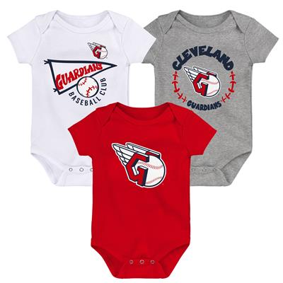 Newborn & Infant Cleveland Guardians Red/White/Heather Gray Cleveland Guardians Biggest Little Fan 3-Pack Bodysuit Set