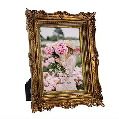 PHAREGE 4x6 Vintage Bronze Gold Picture Frame, 4 by 6 Ornate Antique Picture Frame for Wedding, Retro Photo Frame Displays Horizontally or Vertically
