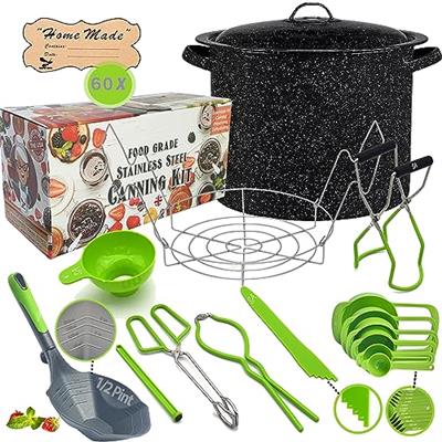 Canning Pot with Rack and full Set + ½ Pint ladle Measuring Cups - Supplies Kit for Beginner, Food Grade Stainless Steel Accessories Starter
